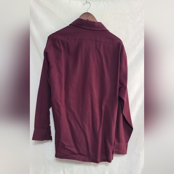 Vintage 70s Lanvin Men's Wine Red Polyester Button Down Shirt Size XL - Picture 3 of 4